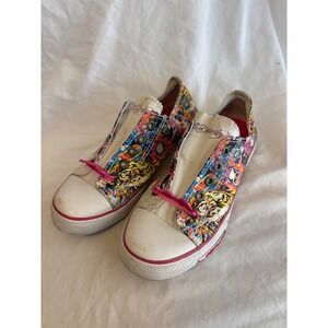 Ed Hardy Kids Tattoo Print Canvas Sneakers Rhinestone Love Pink White Size 4